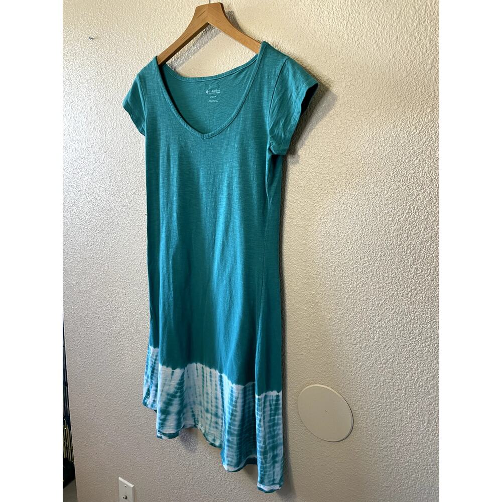 Columbia Daisy Fields Teal Tie Dye V Neck 100% Cotton Tee Shirt Dress Size XS - Picture 10 of 10
